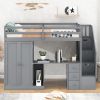 Twin Size Loft Bed with Wardrobe and Staircase;  Desk and Storage Drawers and Cabinet in 1 - Gray