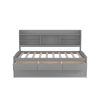 Twin Size Wooden Captain Bed with Built-in Bookshelves; Three Storage Drawers and Trundle - Grey