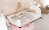 Twin Size Upholstered Daybed with Carton Ears Shaped Headboard - White