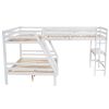 L-Shaped Twin over Full Bunk Bed and Twin Size Loft Bed with Built-in Desk - White