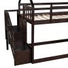 Twin over Twin House Bunk Bed with Slide and Storage Staircase - Espresso