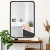 Wall Mount Mirror for Bathroom;  Brush Black Metal Framed Rounded Corner Rectangular Vanity Mirror (24" x 36";  Black) - Black