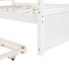 Wood Canopy Bed with Trundle Bed ; Full Size Canopy Platform bed With Support Slats .No Box Spring Needed - White