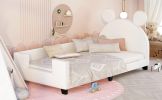 Twin Size Upholstered Daybed with Carton Ears Shaped Headboard - White