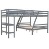 L-Shaped Twin over Full Bunk Bed and Twin Size Loft Bed with Built-in Desk - Gray