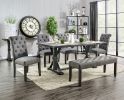 Classic Gray Color 1PC BENCH Button Tufted Linen Like Fabric Solid wood Chair Upholstered Seat Breakfast Rustic Dining Room Furniture - as Pic