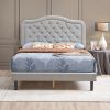 Velvet Button Tufted-Upholstered Bed with Wings Design - Strong Wood Slat Support - Easy Assembly - Light Gray