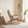 100*65*101cm High Back Belt Waist Pillow Log Color Solid Wood Armrest Backrest Seat Frame Iron Frame Indoor Rocking Chair Off-white Linen - as picture