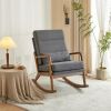 100*65*101cm High Back Belt Waist Pillow Log Color Solid Wood Armrest Backrest Seat Frame Iron Frame Indoor Rocking Chair Dark Gray Linen - as picture