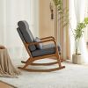 100*65*101cm High Back Belt Waist Pillow Log Color Solid Wood Armrest Backrest Seat Frame Iron Frame Indoor Rocking Chair Dark Gray Linen - as picture