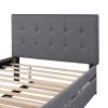 Linen Upholstered Platform Bed With Headboard and Trundle, Full - Gray