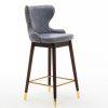 29.9" Modern Leathaire Fabric bar chairs; Tufted Gold Nailhead Trim Gold Decoration Bar stools; Set of 2 (Stone Blue) - as picture