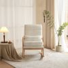 100*65*101cm High Back Belt Waist Pillow Log Color Solid Wood Armrest Backrest Seat Frame Iron Frame Indoor Rocking Chair Off-White Teddy Fleece - as