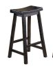 29-inch Bar Height Stools Set of 2pc Saddle Seat Solid Wood Casual Dining Home Furniture - Black