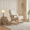 100*65*101cm High Back Belt Waist Pillow Log Color Solid Wood Armrest Backrest Seat Frame Iron Frame Indoor Rocking Chair Off-White Teddy Fleece - as