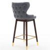 29.9" Modern Leathaire Fabric bar chairs; Tufted Gold Nailhead Trim Gold Decoration Bar stools; Set of 2 (Stone Blue) - as picture