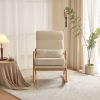 100*65*101cm High Back Belt Waist Pillow Log Color Solid Wood Armrest Backrest Seat Frame Iron Frame Indoor Rocking Chair Off-white Linen - as picture