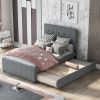 Linen Upholstered Platform Bed With Headboard and Trundle, Full - Gray