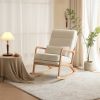 100*65*101cm High Back Belt Waist Pillow Log Color Solid Wood Armrest Backrest Seat Frame Iron Frame Indoor Rocking Chair Off-White Teddy Fleece - as