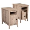 Set of 2 Wood Side Table, Narrow End Table with Cabinet and Shelf, 2-Tier Nightstand for Small Space - oak