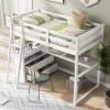 Twin Size Loft Bed with Desk and Shelves;  Two Built-in Drawers - White