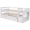 Twin Size Daybed with Double Trundle and Storage Staircase - White