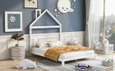 Full Size Wood Platform Bed with House-shaped Headboard  - White