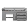 Twin Size Loft Bed with Cabinet and Shelf - Gray