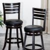 24" Counter Height Slat Back Swivel Stool; Espresso Finish; Black Leather Seat - as Pic