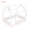 (Slats are not included) Full Size Wood Bed House Bed Frame with Fence;  for Kids;  Teens;  Girls;  Boys - White