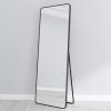 square rounded corners Full Length Mirror Floor Mirror Hanging Standing or Leaning; Bedroom Mirror Wall-Mounted Mirror Dressing Mirror with Black Alum