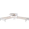 Twin Size L-Shaped Platform Beds with Drawer Linked with Built-in Rectangle Table - White