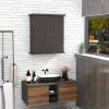 Bathroom wall cabinet; space saving storage cabinet above toilet; medicine cabinet with 2 doors and adjustable shelves; cupboard - BROWN