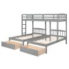 Twin over Twin & Twin Bunk Bed with Two Drawers and Built-in Middle Drawer - Gray