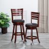 24" Counter Height Slat Back Swivel Stool; Cherry Finish; Charcoal Fabric Seat - as Pic