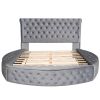 Queen Size Round Shape Upholstery Low Profile Storage Platform Bed with Storage Space on both Sides and Footboard - Grey