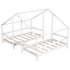 Double Twin Size Triangular House Beds with Built-in Table - White