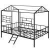 Metal House Bed Frame Full Size with Slatted Support No Box Spring Needed  - Black