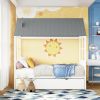 Twin Size Wood House Bed With Twin Size Trundle, Wooden Daybed - White+Gray