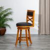 24" Counter Height X-Back Swivel Stool; Natural Finish; Charcoal Fabric Seat - as Pic