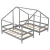 Double Twin Size Triangular House Beds with Built-in Table - Gray