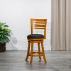 24" Counter Height Slat Back Swivel Stool; Natural Finish; Charcoal Fabric Seat - as Pic