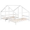 Double Twin Size Triangular House Beds with Built-in Table - White