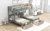 Twin over Twin & Twin Bunk Bed with Two Drawers and Built-in Middle Drawer - Gray