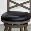 24" Counter Height X-Back Swivel Stool; Weathered Gray Finish; Black Leather Seat - as Pic