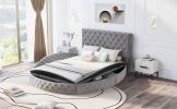 Queen Size Round Shape Upholstery Low Profile Storage Platform Bed with Storage Space on both Sides and Footboard - Grey