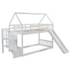 Twin over Twin House Bunk Bed with Slide and Storage Staircase - White