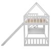 Twin over Twin House Bunk Bed with Slide and Storage Staircase - White