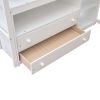 Full Size Loft Bed with Desk and Shelves; Two Built-in Drawers - White