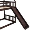 Twin over Twin House Bunk Bed with Slide and Storage Staircase - Espresso